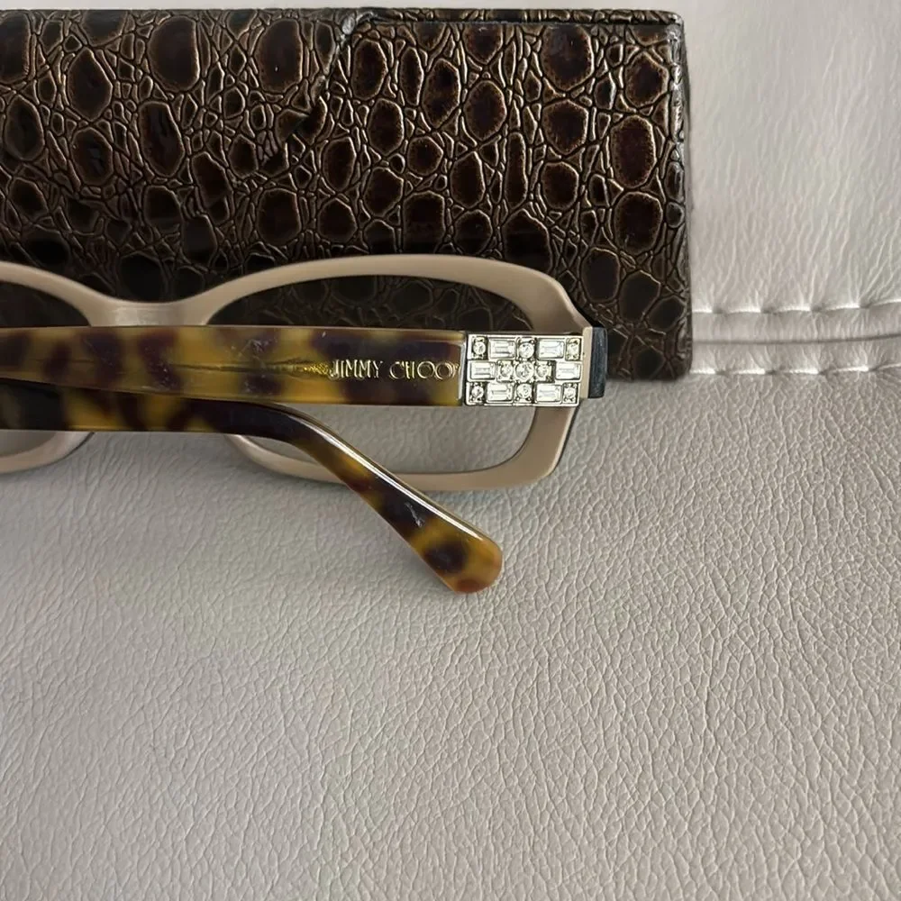 Jimmy Choo Tortoise Rectangular Glasses w Crystal Temples Italy SXX45 53 15 130
